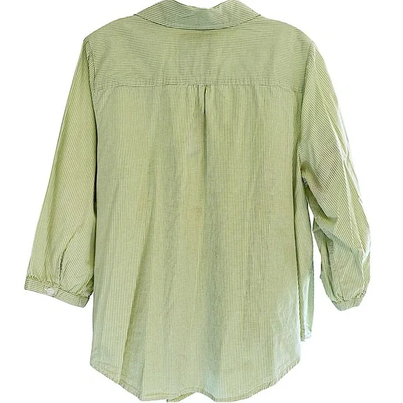 Avenue The Pleat Shirt Apple Green White Gingham Button Front 3/4 Sleeve 18/20 - Picture 10 of 14